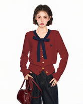 Bow - Tie V - Neck Knit Sweater - COPPING THREADS - CT Select